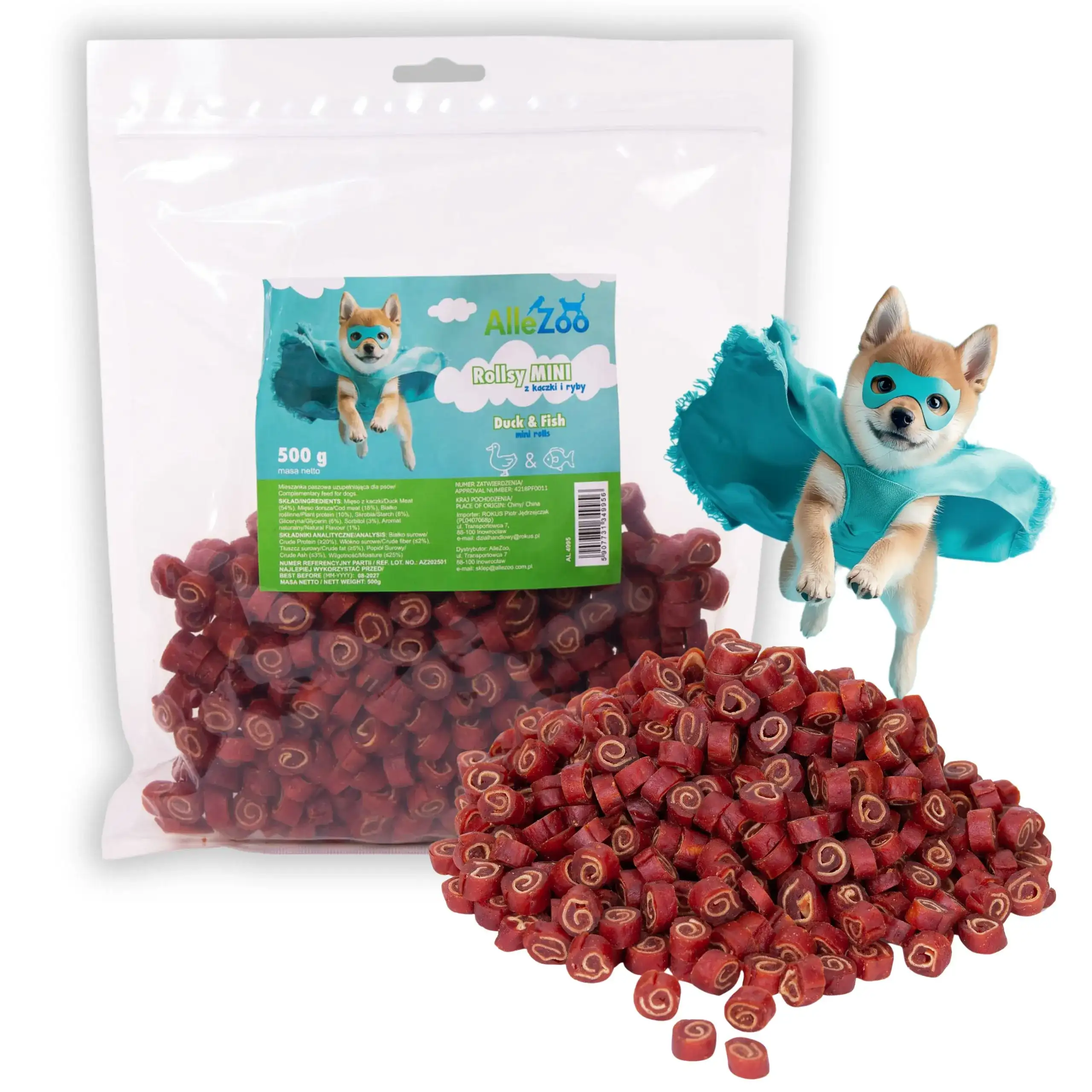 AlleZoo Mini Rollsy dorsz, kaczka 500 g