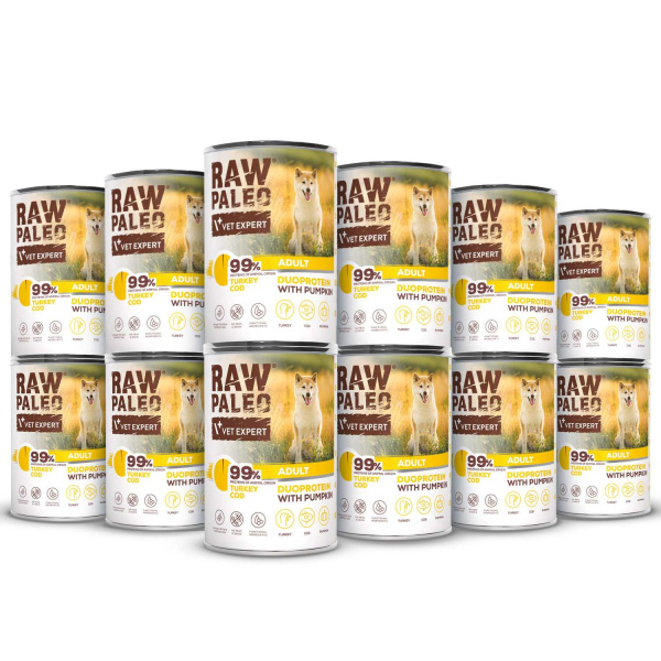VetExpert Raw Paleo indyk, dorsz adult 400 g × 12