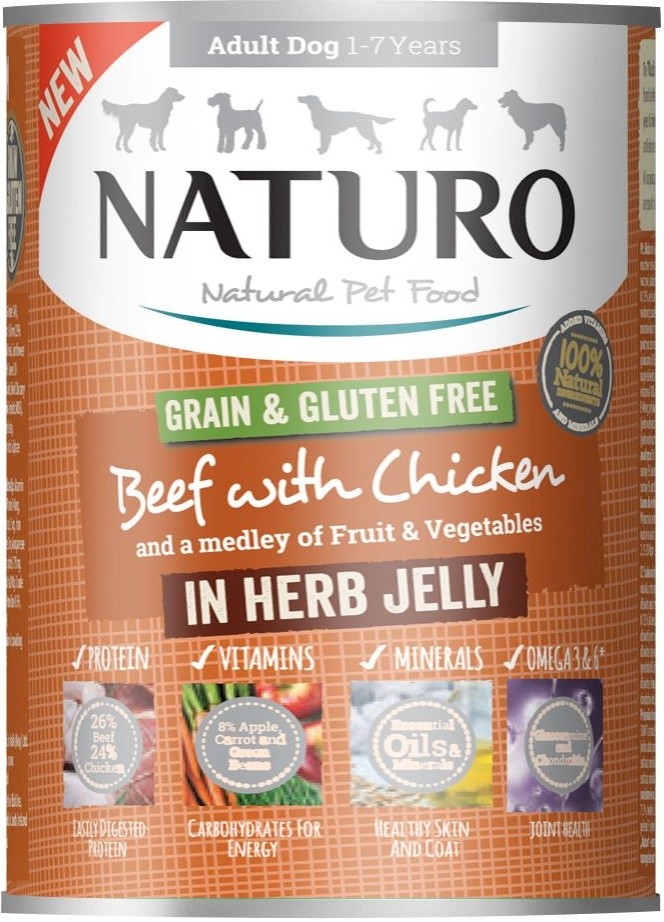 Naturo Grain & Gluten Free kurczak, wołowina adult 390 g