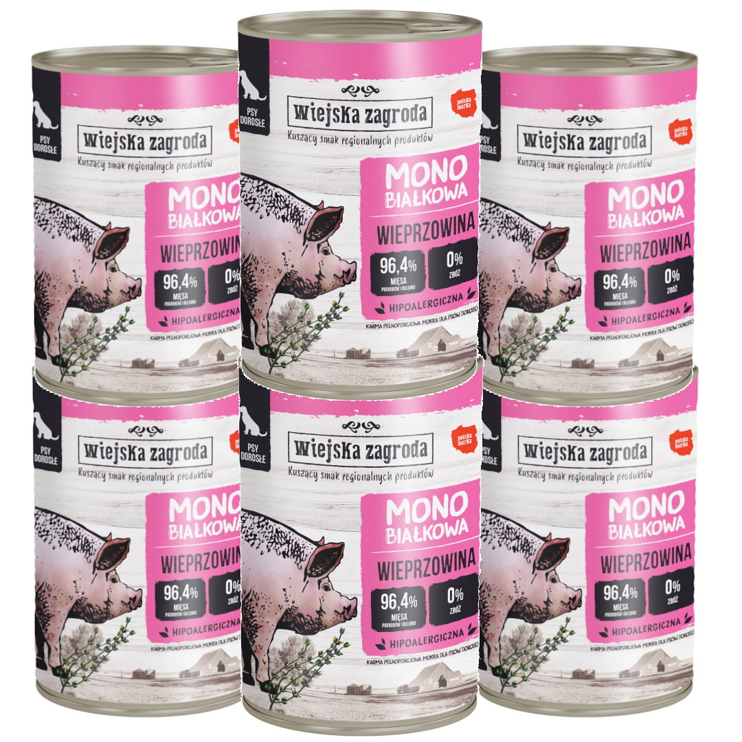 Wiejska Zagroda Monoprotein wieprzowina adult 400 g × 6