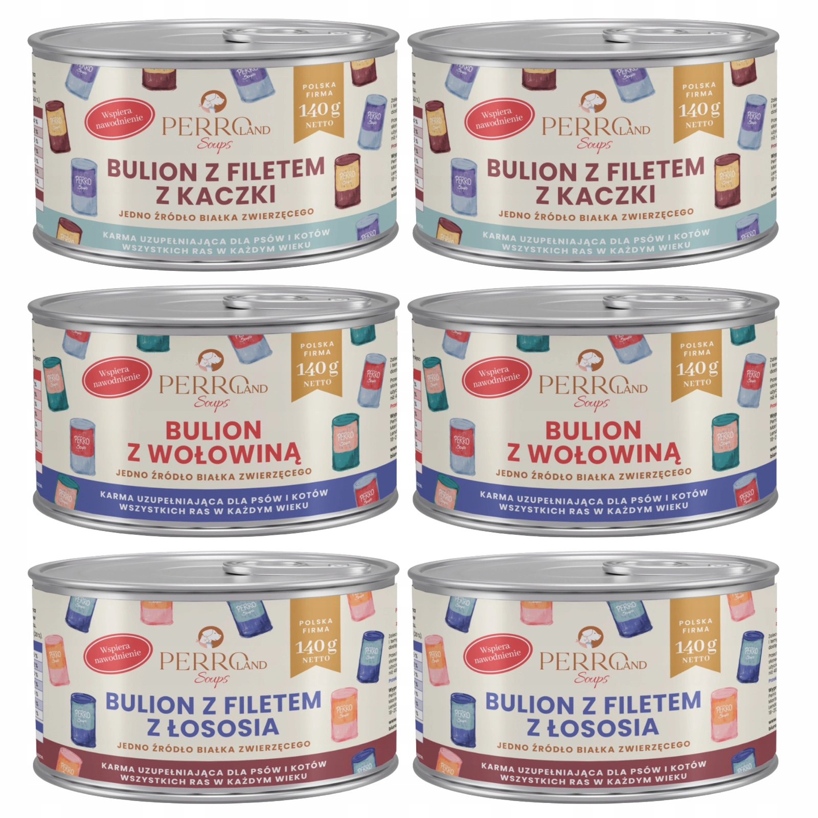 Perro PERROland Soups kaczka, wołowina, łosoś 140 g × 6