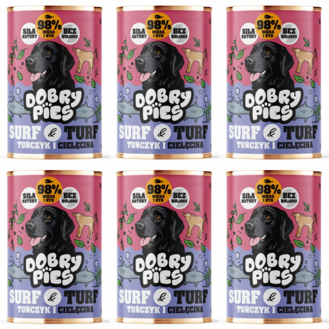 Dobry Pies Surf & Turf cielęcina, tuńczyk adult 400 g × 6