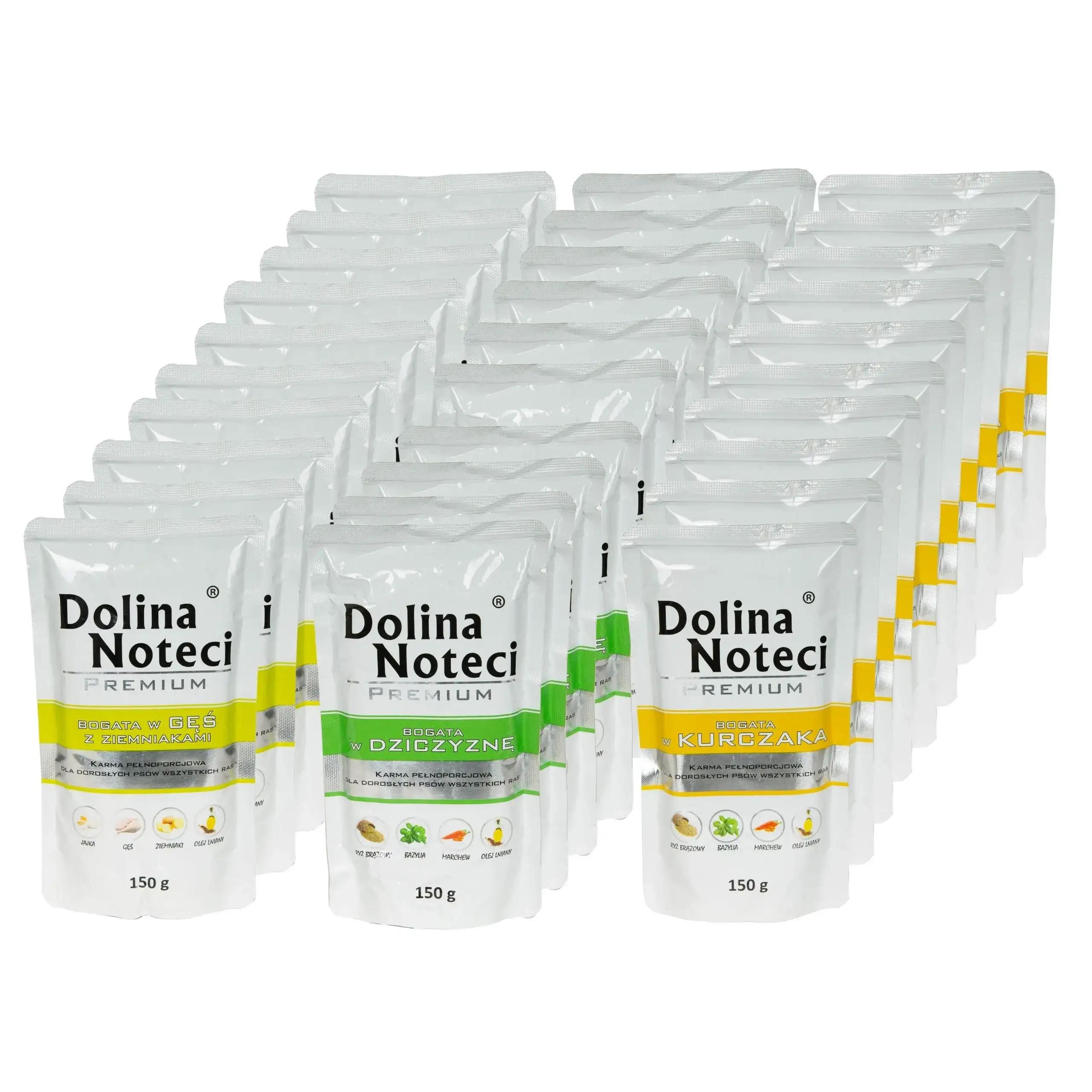 Dolina Noteci Premium dorsz, dziczyzna, gęś, indyk, jagnięcina, kaczka, królik, kurczak, pstrąg, wołowina adult 150 g × 30
