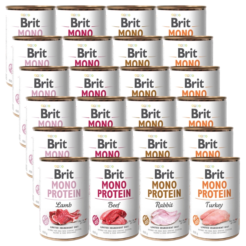 Brit Mono Protein indyk, jagnięcina, królik, wołowina 400 g × 24
