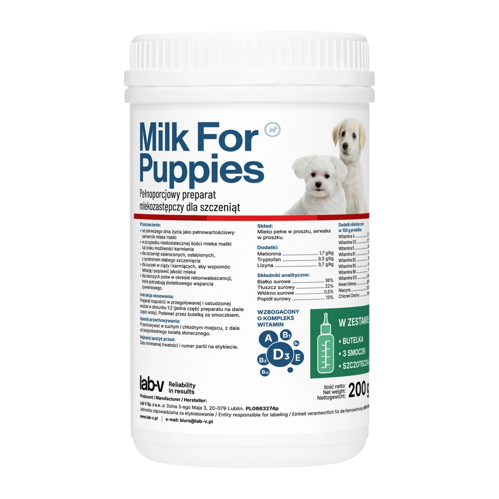 Lab-V Milk For Puppies mleko dla szczeniąt zestaw z butelką i smoczkami 200 g