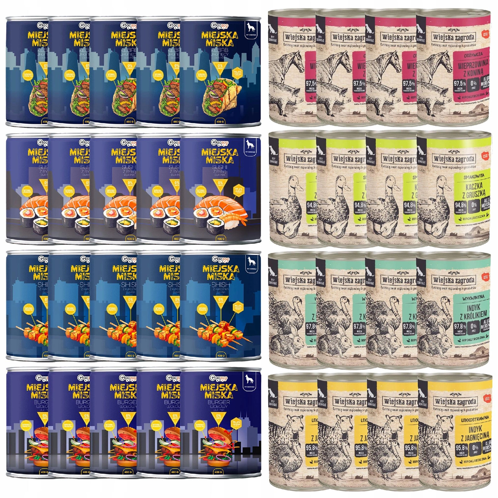 Wiejska Zagroda Miejska Miska Gaczoo mix smaków 400 g × 36