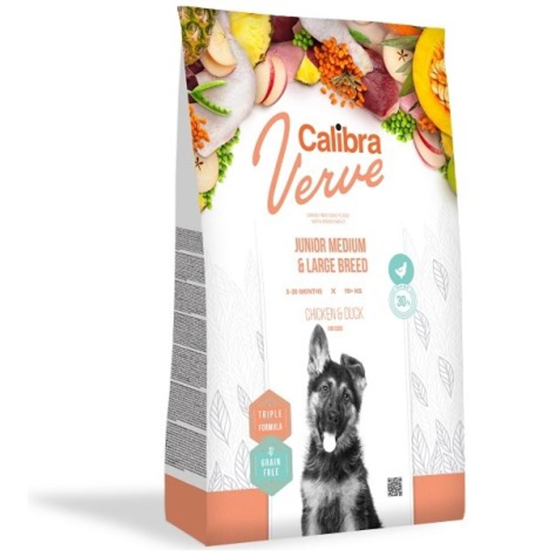 Calibra Dog Verve GF kaczka, kurczak junior średnie rasy, duże rasy 2 kg