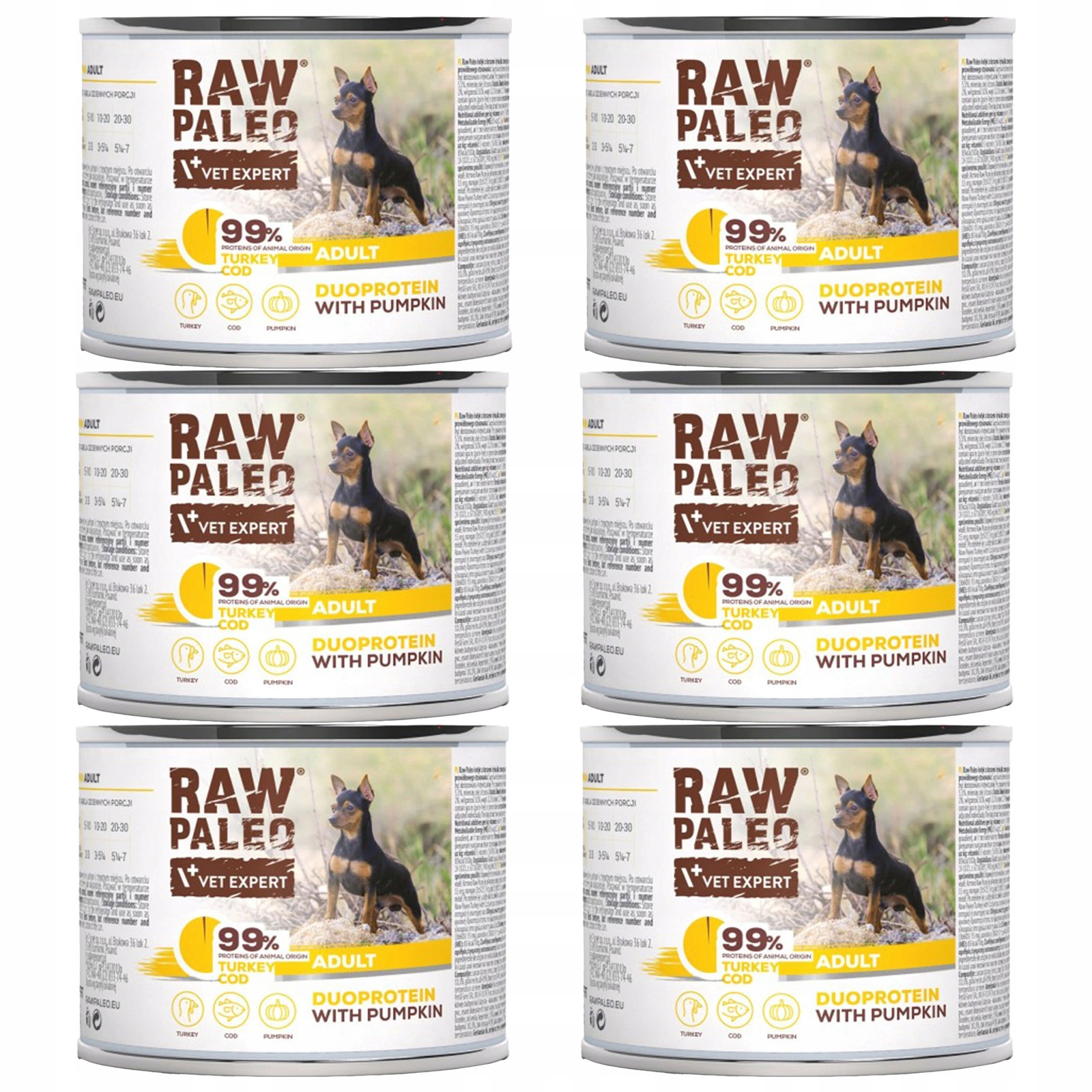 VetExpert Raw Paleo indyk, dorsz adult 200 g × 6