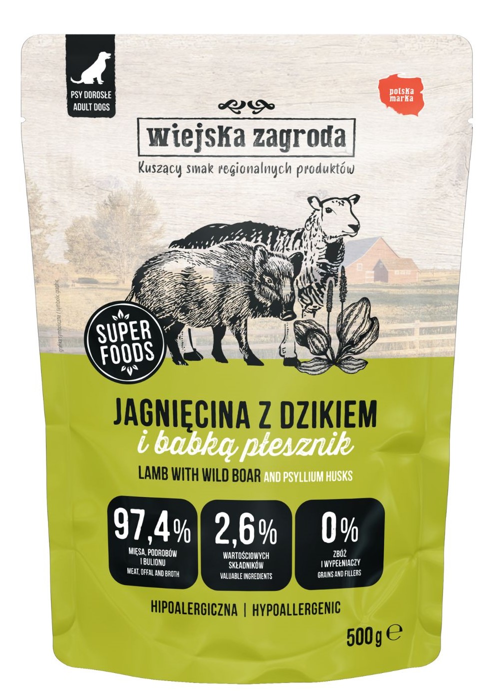 Wiejska Zagroda dzik, jagnięcina adult 500 g