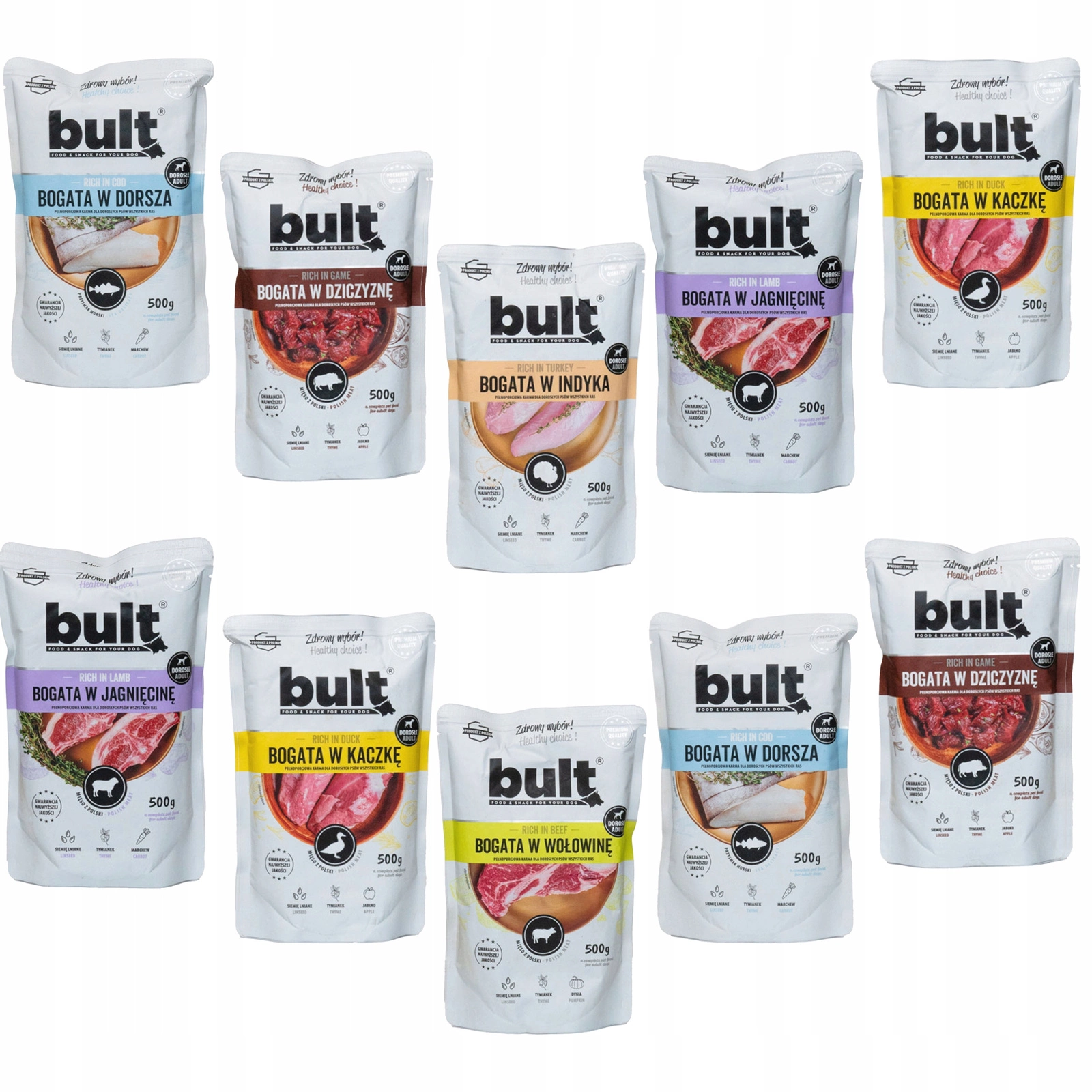 Bult dorsz, dziczyzna, indyk, jagnięcina, kaczka, wołowina 500 g × 10