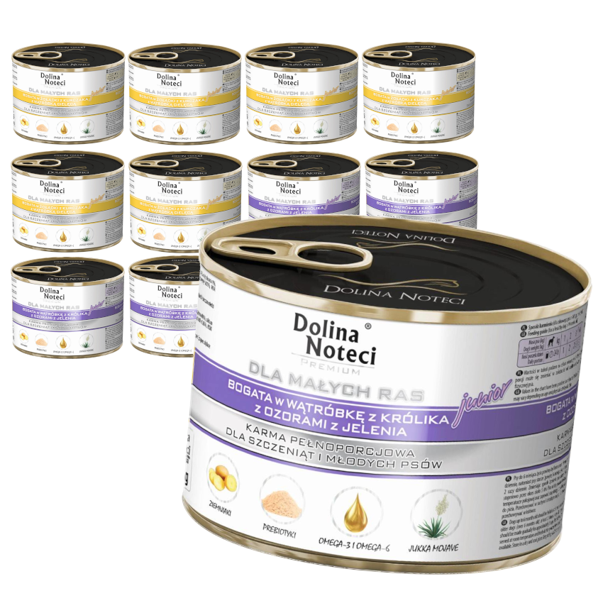 Dolina Noteci Premium cielęcina, jeleń, królik, kurczak junior małe rasy 185 g × 12