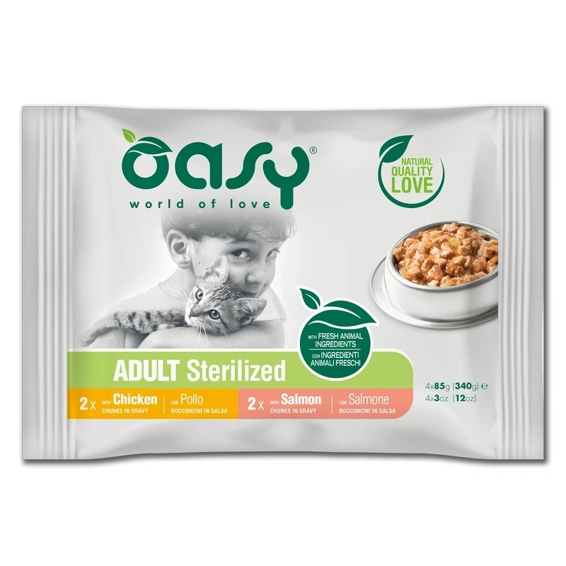 Oasy Lifestage Sterilised mix smaków w bulionie adult 85 g × 4