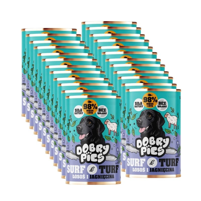Dobry Pies Surf & Turf jagnięcina, łosoś adult 400 g × 24