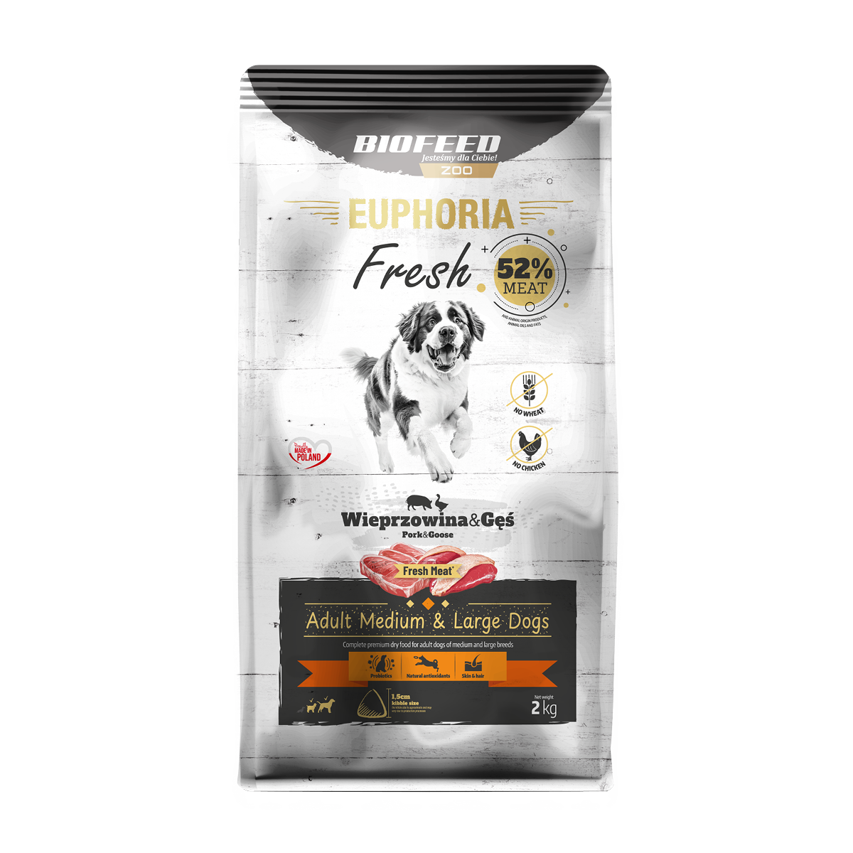 BioFeed Euphoria Fresh Meat gęś, wieprzowina adult średnie i duże rasy 2 kg