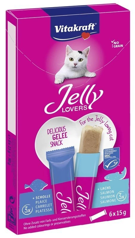 Vitakraft Jelly Lovers flądra, łosoś w galaretce 15 g × 6