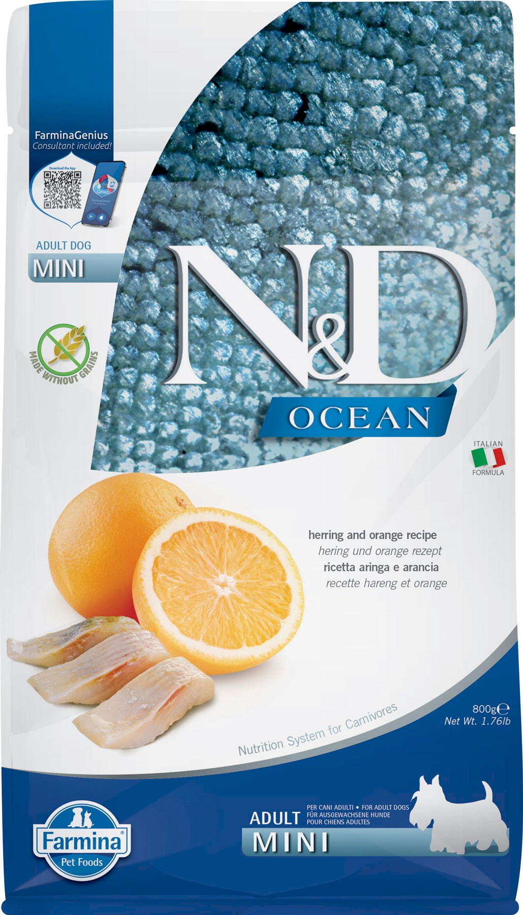 Farmina N&D Ocean śledź, pomarańcza adult małe rasy 800 g