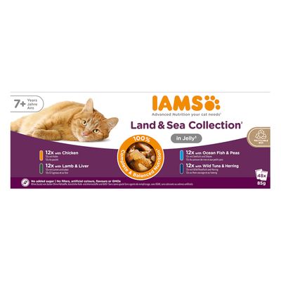 IAMS Advanced Nutrition mix smaków z grochem w galaretce senior 85 g × 48