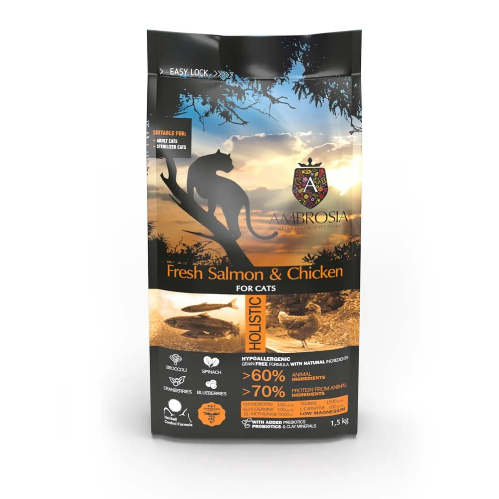 Ambrosia Holistic Sterilised łosoś, kurczak adult 1,5 kg