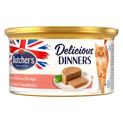 Butcher's Delicious Dinners krewetki, łosoś pasztet 85 g × 24