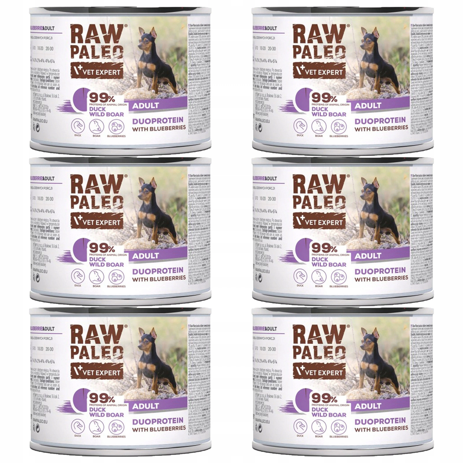 VetExpert RAW PALEO kaczka, dzik adult 200 g × 6