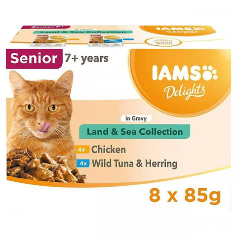 IAMS Delights mix smaków w sosie senior 85 g × 8