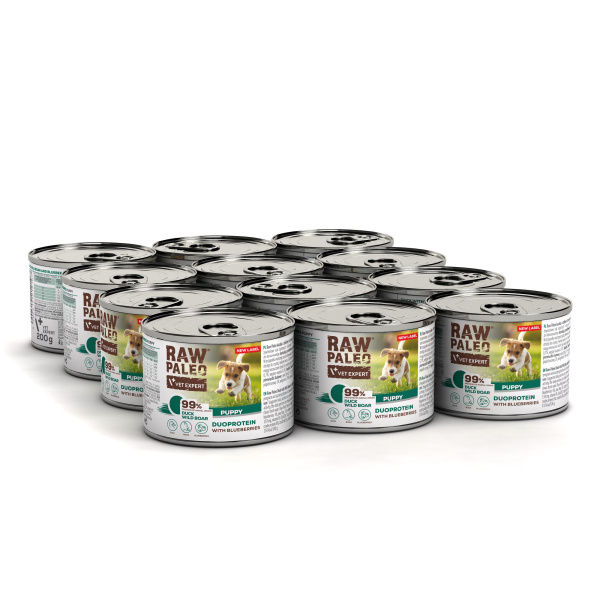 VetExpert Raw Paleo kaczka, dzik puppy 200 g × 12