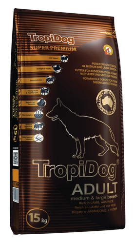 Tropidog Super Premium jagnięcina adult średnie i duże rasy 15 kg