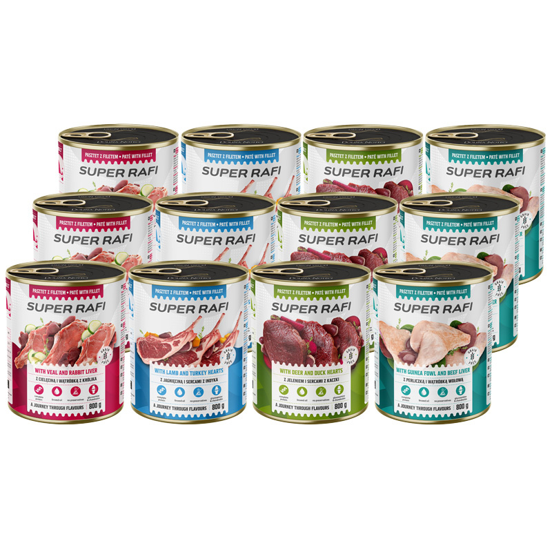 Rafi cielęcina, jagnięcina, jeleń, perliczka 800 g × 12