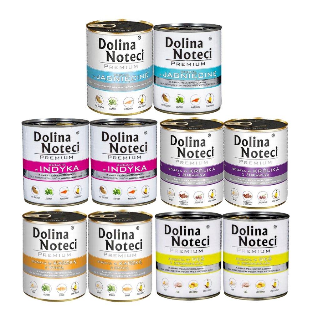 Dolina Noteci Premium cielęcina, dorsz, dziczyzna, gęś, indyk, jagnięcina, kaczka, królik, serca wołowe, wołowina 800 g × 10