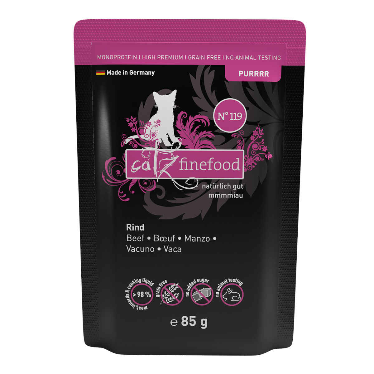 Catz Finefood Purrrr Digestive, Sensitive wołowina w bulionie 85 g