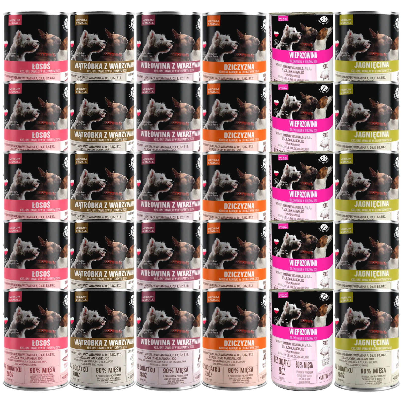 Pet Republic dziczyzna, jagnięcina, wieprzowina, wołowina, wątróbka, łosoś adult 400 g × 30