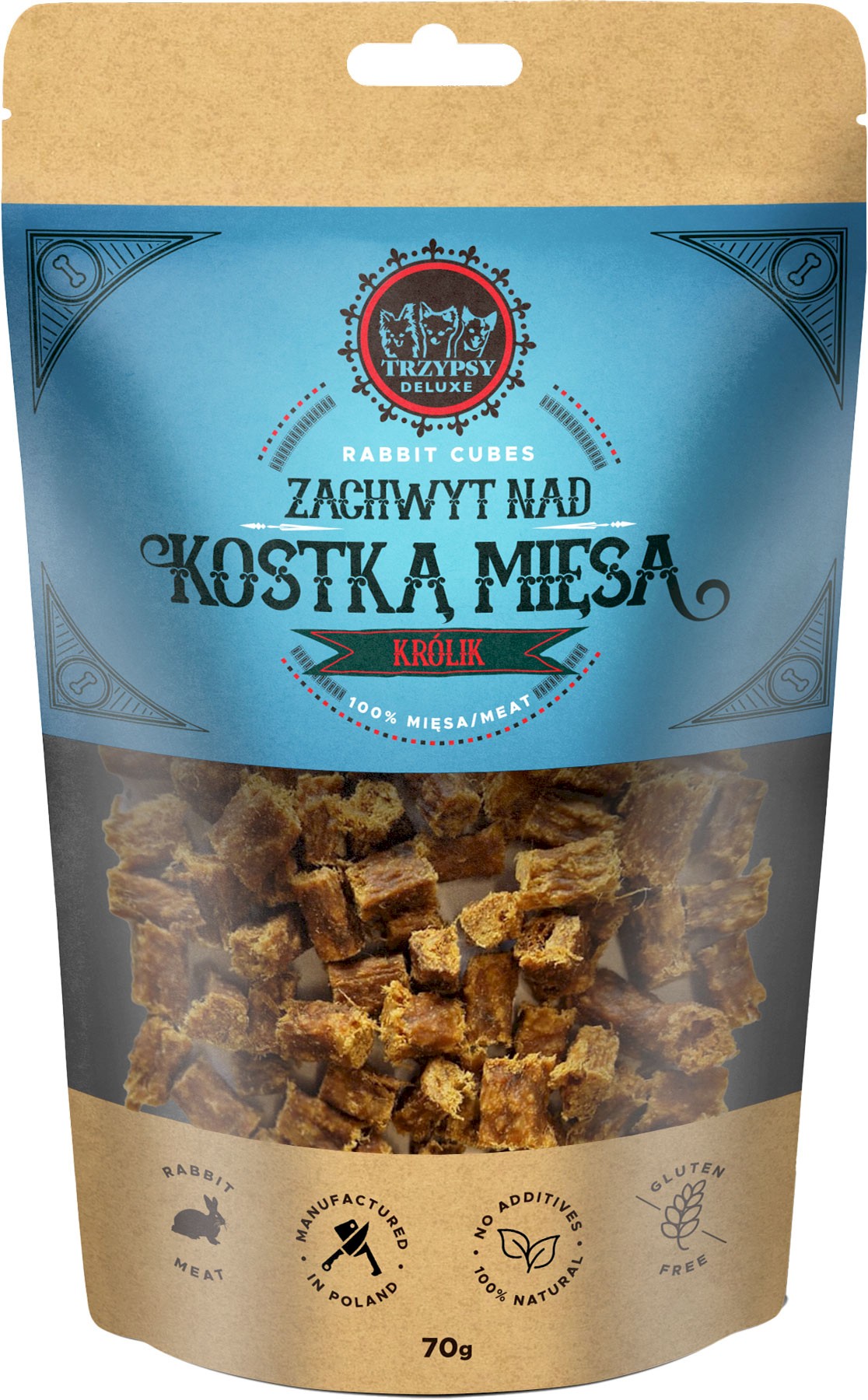 Trzy Psy Zachwyt Nad Kostką Mięsa królik 70 g