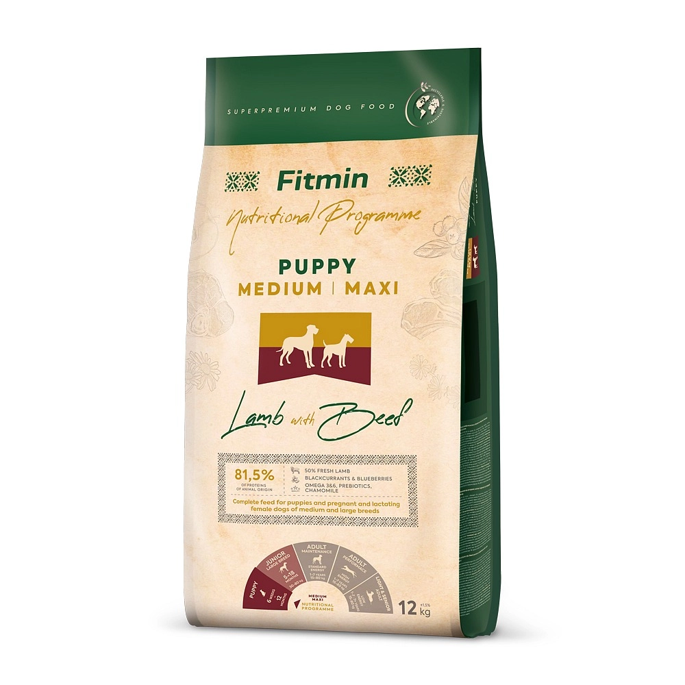 Fitmin Dog jagnięcina, wołowina puppy średnie rasy, duże rasy 12 kg
