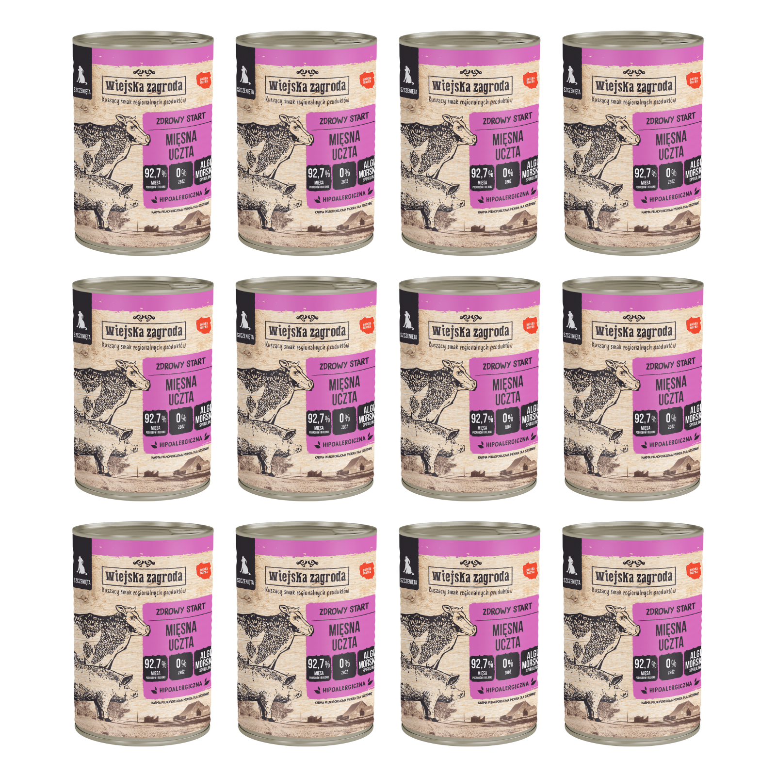 Wiejska Zagroda Mięsna Uczta indyk, wieprzowina, wołowina puppy 400 g × 12