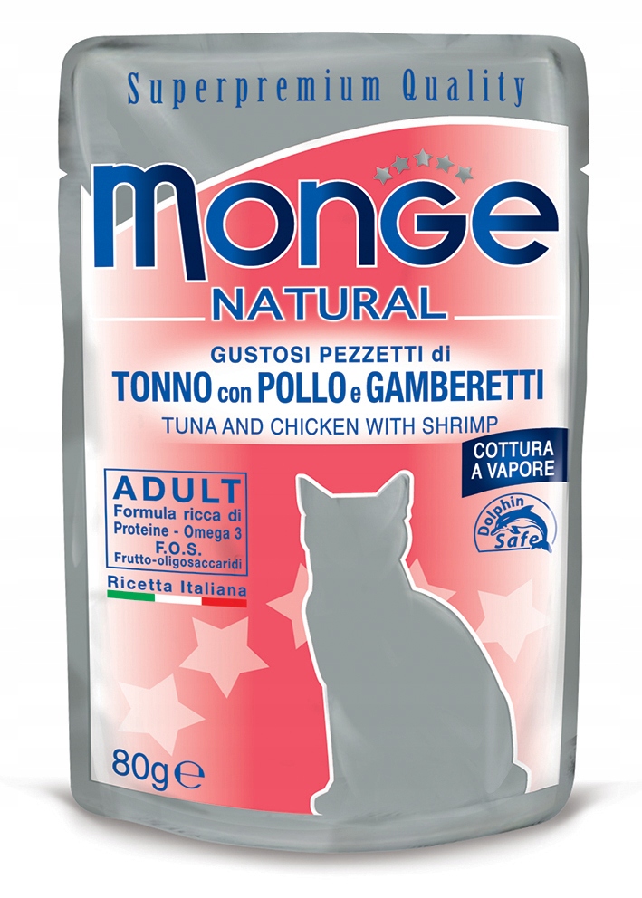 Monge Natural Indoor tuńczyk, kurczak, krewetki w galaretce adult 80 g
