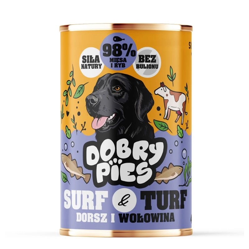 Dobry Pies Surf & Turf dorsz, wołowina adult 400 g