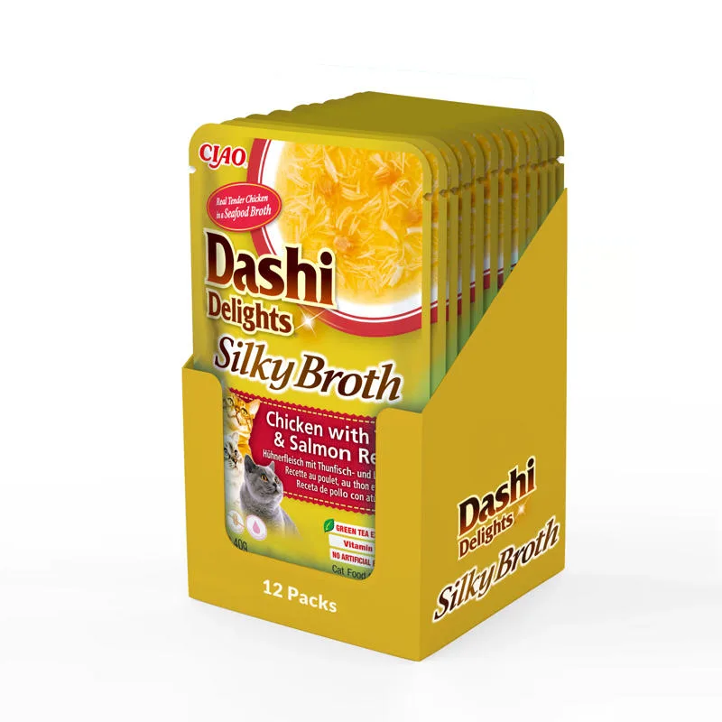 Inaba Dashi Delights kurczak, tuńczyk, łosoś w bulionie adult 40 g × 12