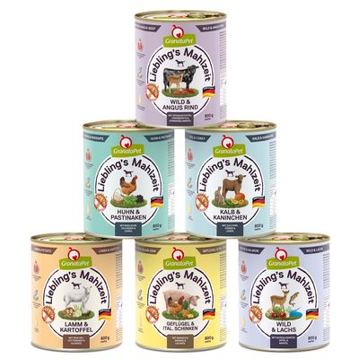 GranataPet Liebling's Mahlzeit cielęcina, drób, dziczyzna, jagnięcina, królik, kurczak, szynka włoska, wołowina, łosoś 800 g × 6