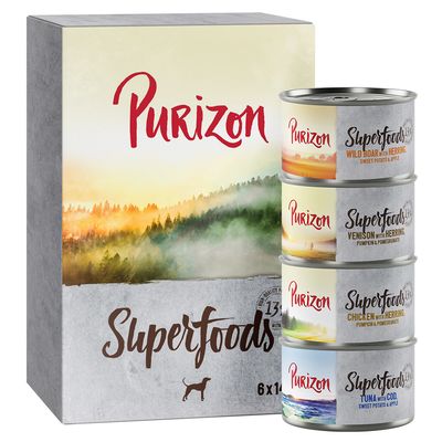Purizon Superfoods dorsz, dziczyzna, dzik, kurczak, tuńczyk, śledź 140 g × 24