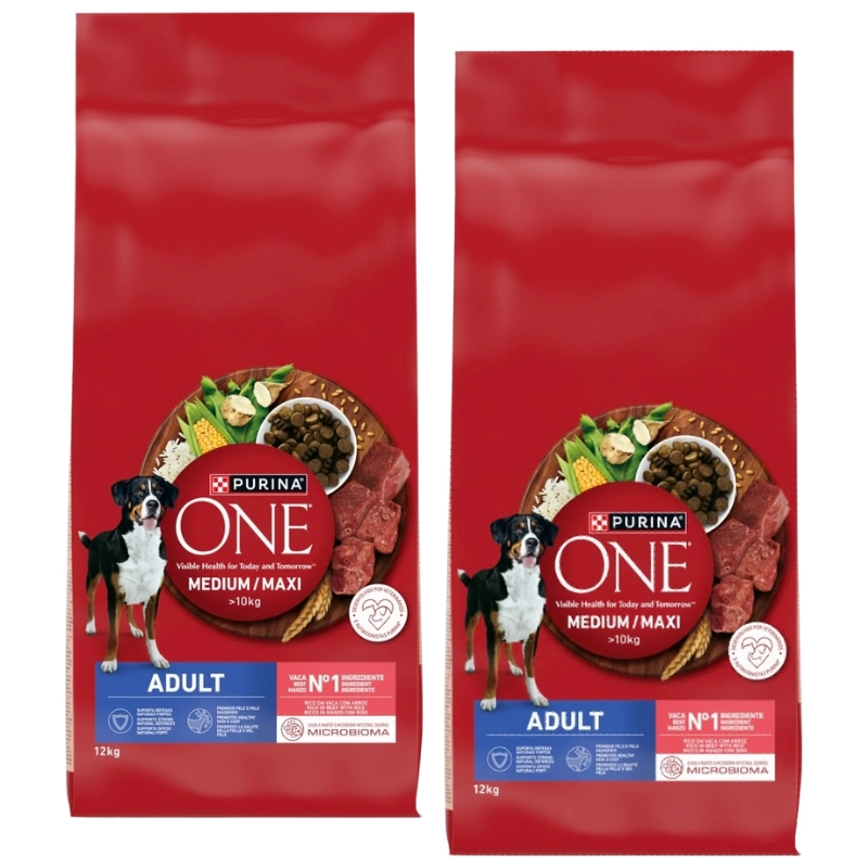 Purina ONE wołowina z ryżem adult średnie i duże rasy 12 kg × 2