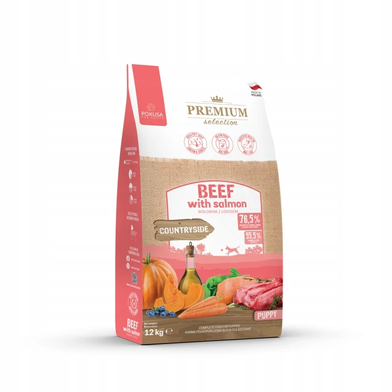 Pokusa Premium Selection wołowina, łosoś puppy 12 kg