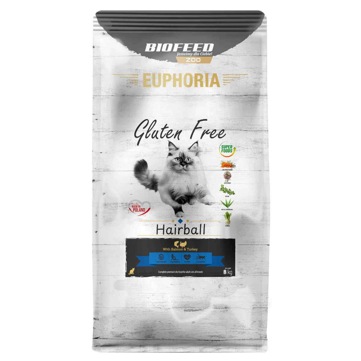 BioFeed Euphoria Hairball indyk, łosoś 8 kg