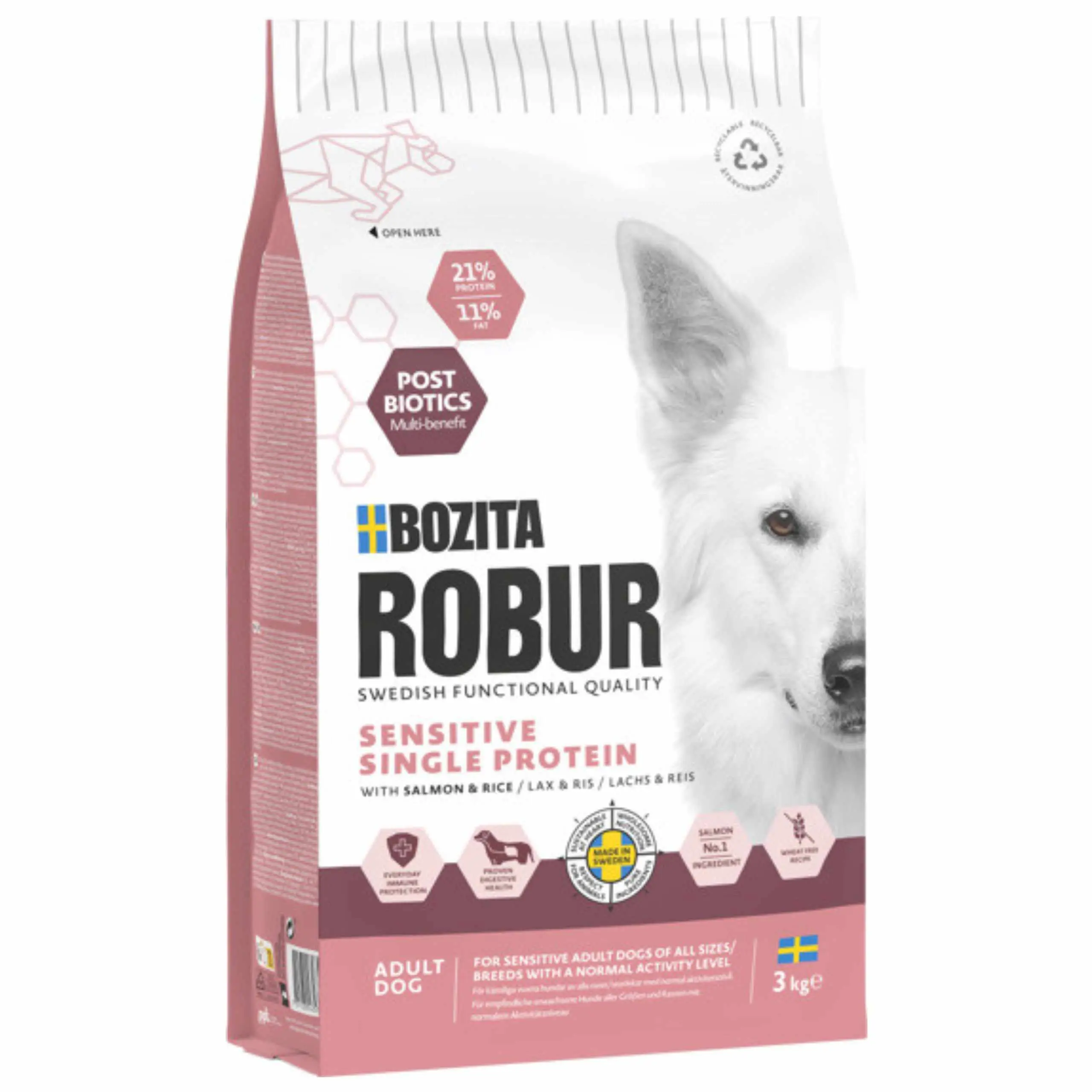 Bozita Robur Sensitive Single Protein łosoś z ryżem adult 3 kg