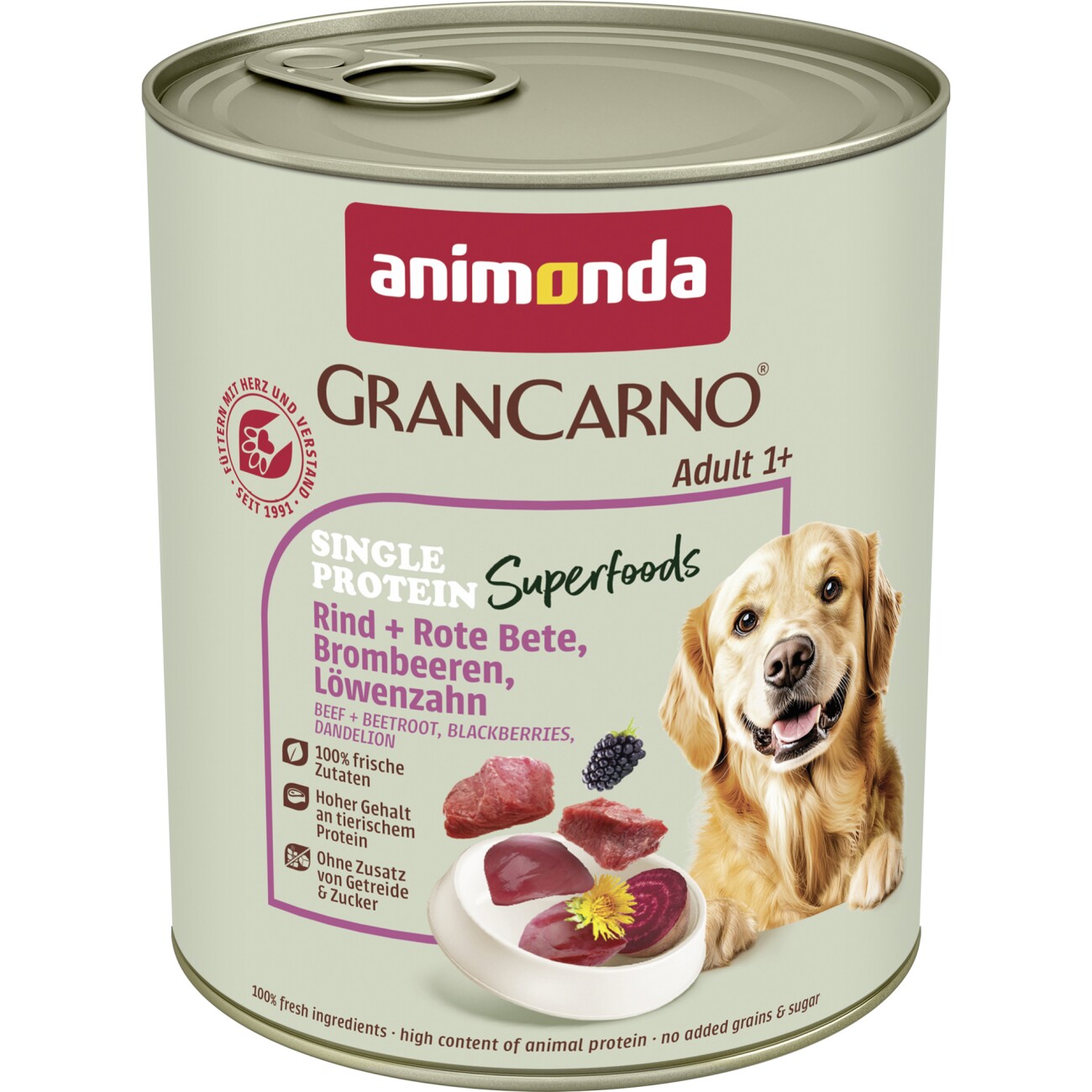 Animonda GranCarno Superfoods wołowina z burakami czerwonymi, jeżynami, mniszkiem lekarskim adult 800 g × 6