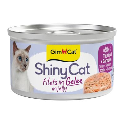 GimCat ShinyCat krewetki, tuńczyk w galaretce adult 70 g × 6