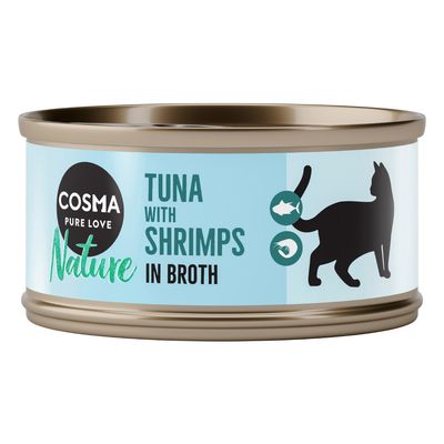 Cosma Nature Indoor krewetki, tuńczyk w bulionie 70 g × 6