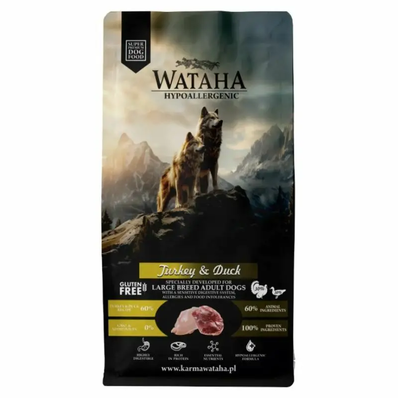 Wataha Hypoallergenic indyk, kaczka z ryżem adult duże rasy 6 kg