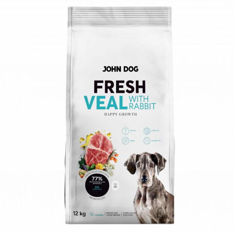 John Dog Fresh cielęcina, królik junior średnie i duże rasy 12 kg