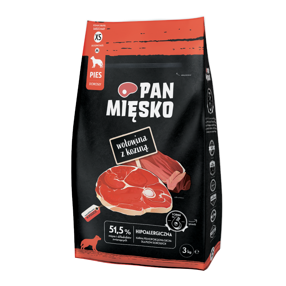 Pan Mięsko wołowina, kozina adult małe rasy 3 kg