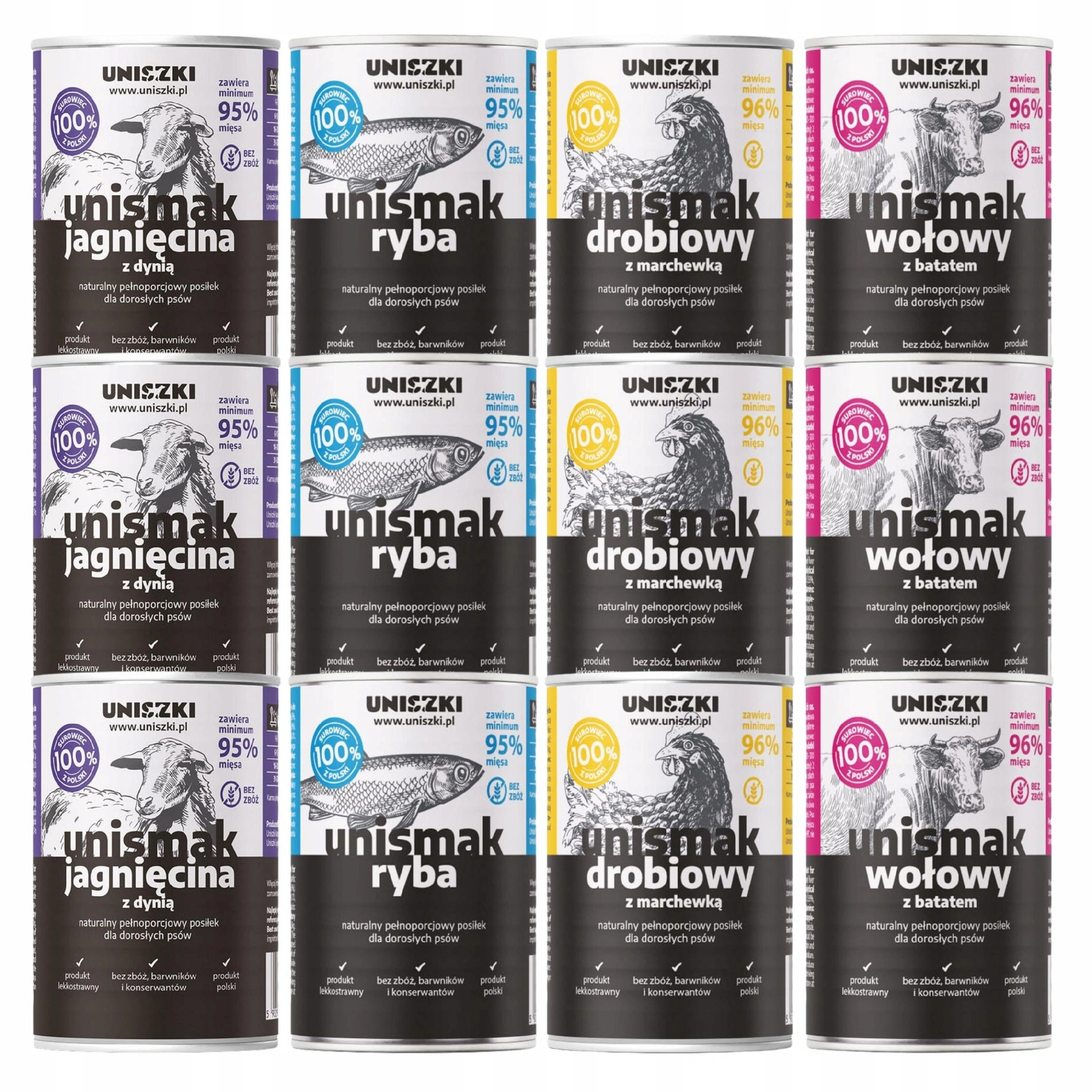 Uniszki Unismak drób, jagnięcina, ryba, wołowina adult 400 g × 12